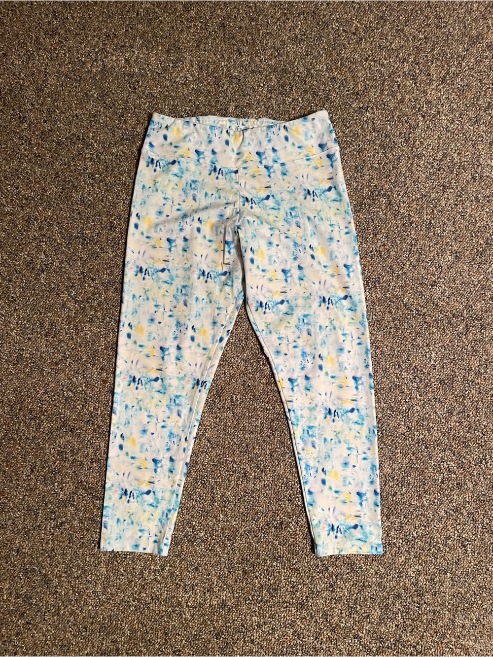 J. Crew Cropped printed active leggings white with Blue & Yellow print